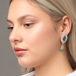 Green oval earrings with crystals and drop - Anton Heunis