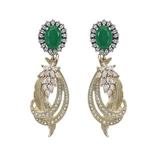 Green brooch earrings with gold feather with crystals - Anton Heunis