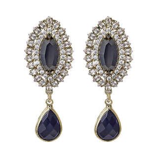 Oval golden earrings with crystals and drop - Anton Heunis