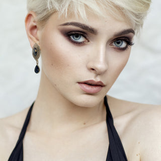 Oval golden earrings with crystals and drop - Anton Heunis