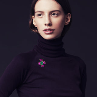Anton Heunis - Fuchsia and green cross brooch