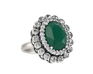 Silver ring with green centerpiece and crystals - Anton Heunis