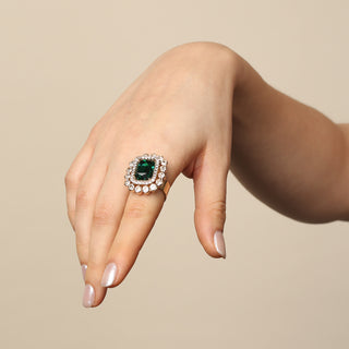 Green rectangular ring with crystals adjustable