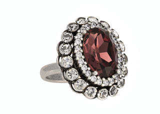 Silver ring with purple centerpiece and crystals - Anton Heunis