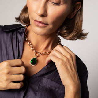 Chunky gold necklace with green pendant - Anton Heunis