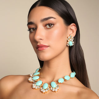 Turquoise statement earrings with pearl details - Anton Heunis