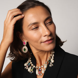 Fuchsia and green earrings double level vintage inspired jewelry - Anton Heunis