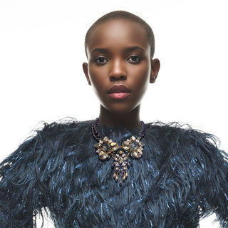 Black necklace with golden and crystal centerpiece - Anton Heunis