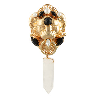 Anton Heunis - Gold lion head brooch with quartz pendant