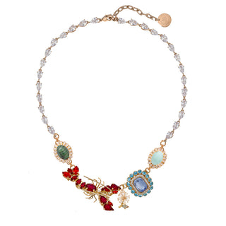Crystal zirconia necklace with red lobster and vintage brooches - Anton Heunis