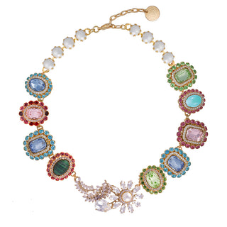 Pearl chain necklace with colorful brooches and floral detail - Anton Heunis