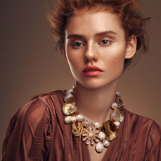 Statement necklace with crystals and pearls golden flower - Anton Heunis