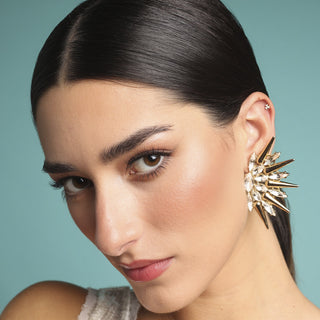 Cosmos earrings spike statement earrings, gold and crystal - Anton Heunis