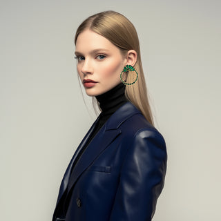 Anton Heunis - Gold hoops with emerald green crystals and fan-shaped crystal top