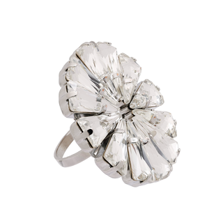 Silver flower crystal ring