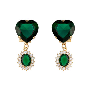 Green heart earrings with emerald drop - Anton Heunis