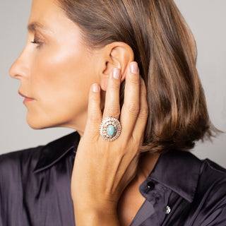 Turquoise cocktail ring with crystals adjustable - Anton Heunis