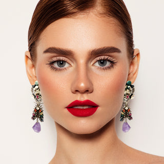 Lion head statement earrings with amethyst pendant - Anton Heunis