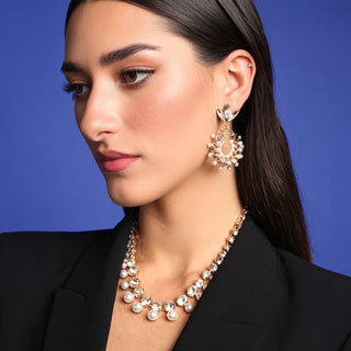 Gold plated hoop earrings with pearls and crystal top, bridal jewelry - Anton Heunis