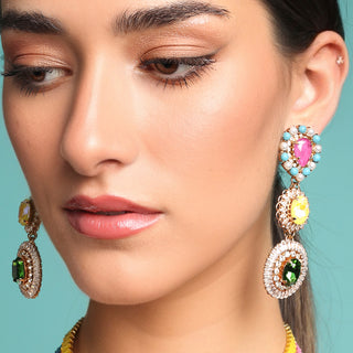 Triple tier statement colorful earrings vintage brooch inspired - Anton Heunis