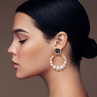 Gold hoops with pearls and onyx detail - Anton Heunis