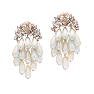 Anton Heunis - Cascade of pearls suspended from a sparkling crystal fan top earrings