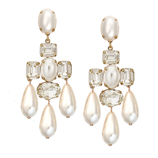 Anton Heunis - Geometric statement crystal earrings with enlongated pearls
