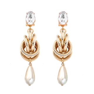 Anton Heunis - Gold knot earrings with crystal top and pearl drop