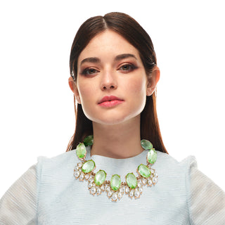 Pistachio green crystal necklace with pearls - Anton Heunis