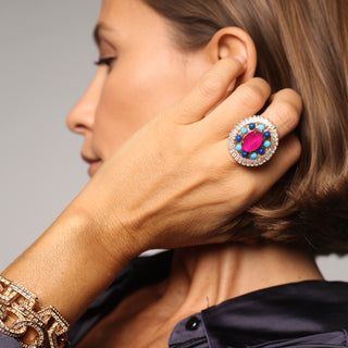 Fuchsia and blue ring with crystals adjustable - Anton Heunis