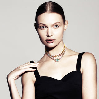 Double chain necklace crystals and green centerpiece - Anton Heunis