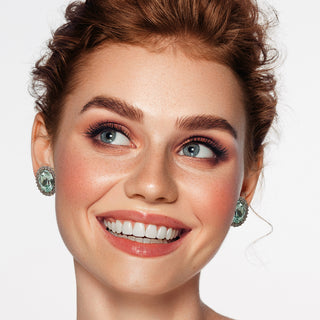 Pistachio green button earrings with crystals - Anton Heunis