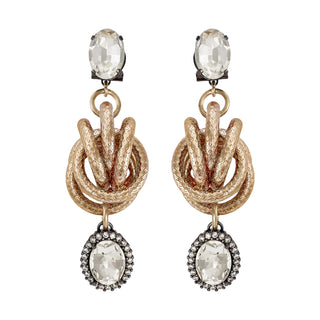 Golden knot earrings with gunmetal drops - Anton Heunis