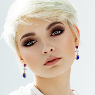 Dainty fuchsia and lapislazuli earrings with crystals - Anton Heunis