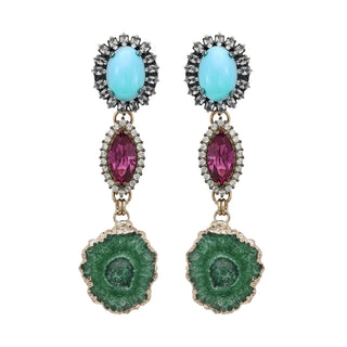 Triple tier earrings fuchsia turquoise and green - Anton Heunis