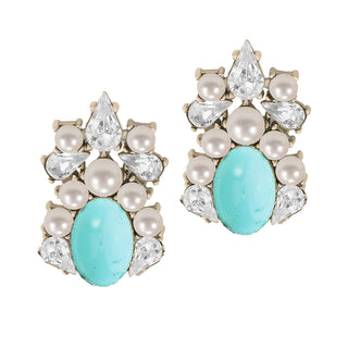 Turquoise statement earrings with pearl details - Anton Heunis