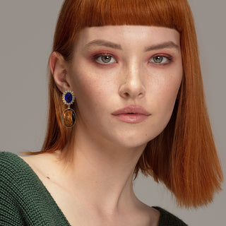 Lapislazuli with tiger eye drop statement earrings - Anton Heunis