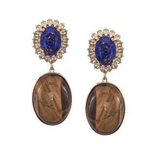 Lapislazuli with tiger eye drop statement earrings - Anton Heunis