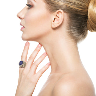 Blue gold ring with crystals vintage inspired - Anton Heunis