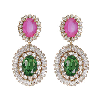 Fuchsia and green earrings double level vintage inspired jewelry - Anton Heunis