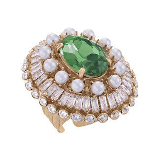 Green vintage inspired brooch ring with pearl details gold plated - Anton Heunis