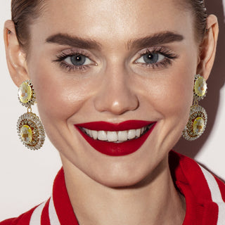 Double tier vintage inspired yellow earrings with crystals - Anton Heunis