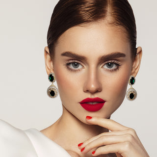 Double tier vintage inspired green earrings with crystals - Anton Heunis