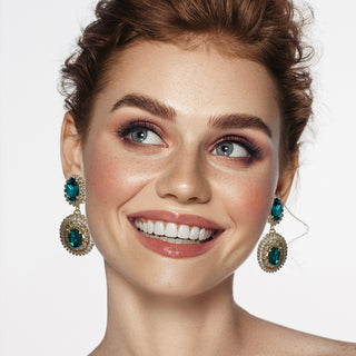 Double tier vintage inspired light blue earrings with crystals - Anton Heunis
