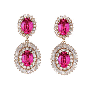 Double tier vintage inspired fuchsia earrings with crystals - Anton Heunis
