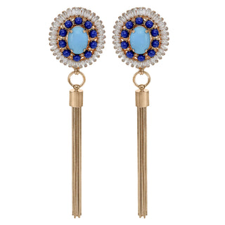 Blue vintage brooch earrings with gold tassel - Anton Heunis