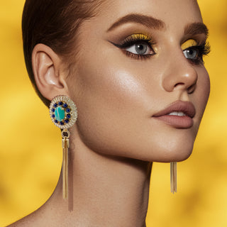 Blue vintage brooch earrings with gold tassel - Anton Heunis