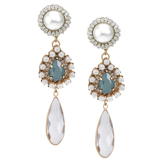 Statement long earrings with pearl and crystal drop vintage inspired - Anton Heunis