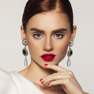 Statement long earrings with pearl and crystal drop vintage inspired - Anton Heunis