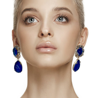 Statement drop earrings electric blue with crystals - Anton Heunis